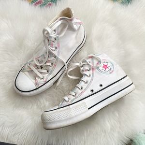 Converse White High-Top Sneakers with Pink and Green Accents